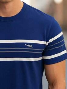 DAMAI MEN'S FASHION Short Sleeve Men's T-Shirt With Round Neck, Ideal For Everyday Use - Màu xanh hải quân - Xem 2