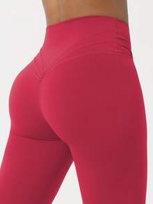 Sodalemon 女士V型提拉瑜伽健身喇叭裤，交叉腰带，运动跑步紧身阔腿裤 - 紅色 - 查看 4