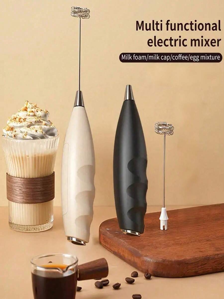 手持式电动奶泡器 - 不锈钢材质，电池供电（不含电池） - 适用于咖啡、拿铁和热巧克力泡沫和鸡蛋、咖啡配件和厨房用具
