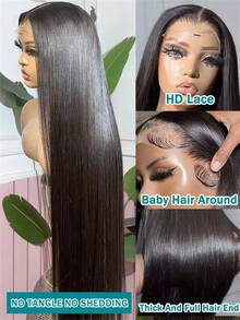 Bone Straight 30 40 Inch 250 Density 13x6 Lace Front Brazilian HD 13x4 Pre Plucked Wig Glueless Human Hair Lace Frontal Wigs - Natural Black - Xem 4