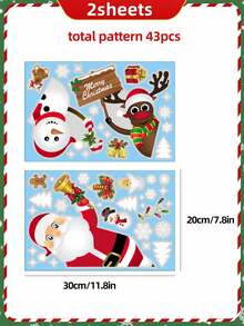 全新 43 片装圣诞雪花玻璃窗贴，圣诞贴花装饰节日雪花圣诞老人驯鹿雪人贴花，圣诞装饰贴纸，节日排队装饰