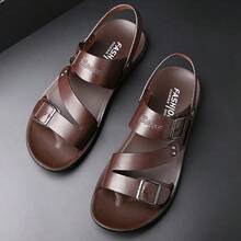 Men's Fashion Buckle Slippers, Minimalist Large Size Comfortable Outdoor Open-Toe Sandals, Daily Versatile Casual Non-Slip Mens Shoes - 棕色 - 查看 7