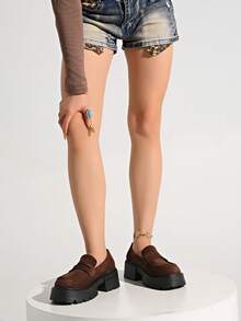 Mocassins à plateforme haut de gamme style britannique pour femmes, design polyvalent coréen avec semelle épaisse, talons compensés - brun - Voir 3