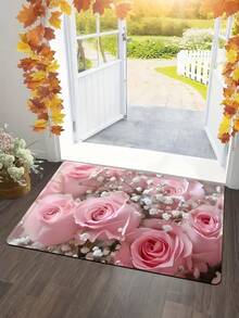 1 件粉色玫瑰防滑地毯，PVC 底背，可机洗橡胶和无纺布花卉图案室内地垫，适用于入口、走廊、卧室、客厅、洗衣房，可水洗，圣诞装饰厨房地毯 - 彩色 - 查看 7