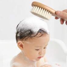 2pcs Baby Bath Wool Brush & Comb Set, Infant Head Care Bath Brush & Comb, Children Wooden Massage Shampoo Brush