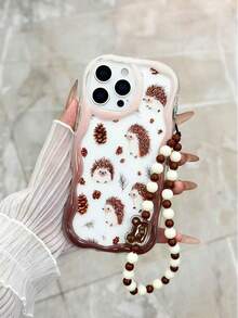 Hedgehog Painted Glossy Cream Texture Transparent Painted Fashion Shockproof Minimalist Phone Case Compatible With IPhone 14/15 Pro Max, IPhone 16/11/16 Pro Max/13/11, 12, 13, 16, 15, 16 Plus, 16 Pro Max, S23/S24, A56, A36, A26, A134G, A22, A21S, A514G, A52, S22 Ultra, A335G/10, Redmi Note 114G