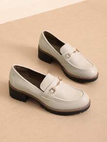 Women's Flatform Loafers 1.8 Inch Chunky Heel Comfortable Slip-On Pumps Dressy Business Casual Fashionable Platform Loafers Shoes - Màu be - Xem 3