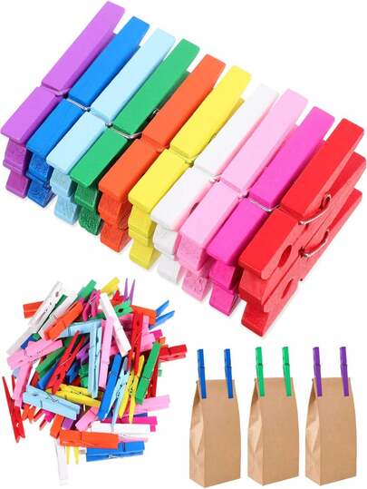 50个装彩色木夹，可悬挂相片夹，可爱便签夹，衣夹，封口夹，木制相片夹，适用于艺术和工艺品，多功能DIY装饰