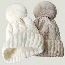 1pc Winter New Knitted Hat, Versatile & Warm, European & American Style Solid Color Ski Cap, Thermal Lined Women's Hat - Multicolor - View 2