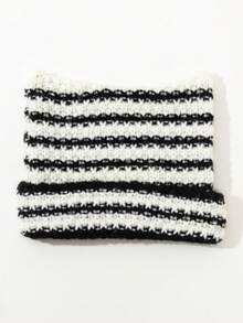 1 件儿童针织帽，手工制作的魔鬼角风格无檐小帽，可爱猫耳撞色保暖帽，适合女孩 - 黑與白 - 查看 3