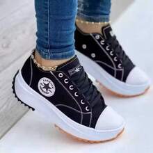 Women's Casual Platform Sneakers For Walking, Everyday Wear, College, School, Casual Fashion - đen - Xem 2