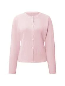 Live To Mo Fspring Break Outfits Butter Yellow Cardigan With Long Sleeves And Buttons, Casual Y2K Style. Perfect For Valentine's Day, Going Out Tops Women And Daily Wear. - Pink - View 3