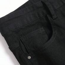 Men's Slim Fit Stretch Jeans Ripped Distressed Straight Leg Fashion Black Pants-2025 - 黑色(修身款) - 查看 8