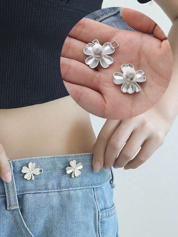 4 piezas Cinturón de talle desmontable con hebilla de trébol, botones ajustables para cintura para jeans