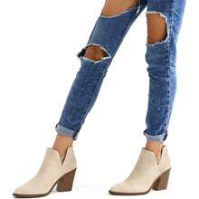 Women's Slip-On Ankle Boots – Cutout Pointed Toe Chunky Mid Heel Booties For Casual, Work & Daily Wear - A-trắng - Xem 5