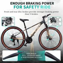 24/26 Inch Kids Mountain Bike For Boys/Girls/Men/Women 21 Speeds Kids Bike, 2.125'' Tires MTB Bicycle With Suspension Fork, Dual Disc Brakes, Internal Wiring Frame, Auxiliary Handle - Xám - Xem 7