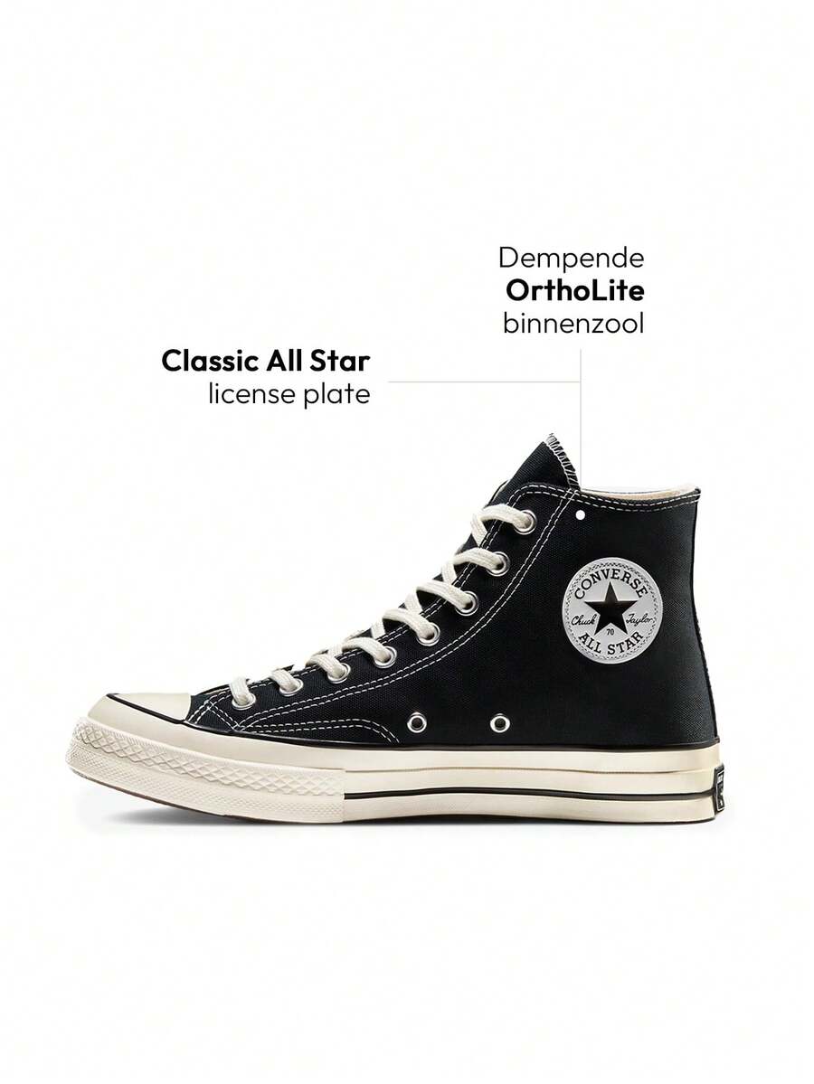 Converse Chuck Taylor All Star 70 年代高帮黑色优质帆布耐用加厚鞋垫复古经典款 162050C - 黑色 - 查看 1