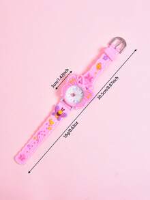 3D立体柔软硅胶表带石英表，带旋转秒针和蝴蝶图案，创意礼物，适合女孩佩戴 - 粉色 - 查看 4