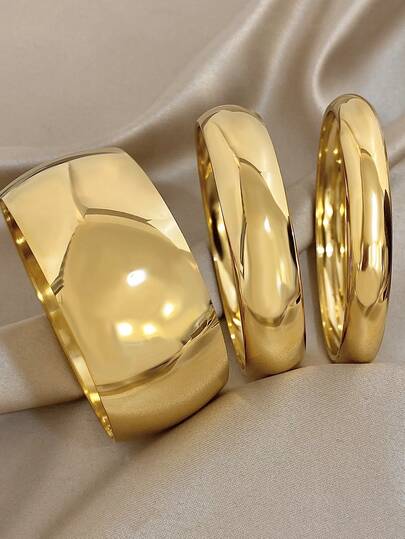 Women's Thick Gold Layered Bangle Bracelet, Women's Stainless Steel Bracelet, Women's Wide Bracelet, Daily Party Jewelry Set, Halloween Christmas Gift