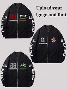 جاكيت رجالية طويلة الأكمام مزودة بسحاب وياقة، تصميم شعار السباق، رقم محظوظ مخصص، شعار زي العمل، جاكيت جامعية، طباعة إعلانية، عيد الميلاد، هالوين، قرع، تصميم جمجمة، ، ديك رومي، شعار الفريق، [يمكن تخصيص أي صور للعائلة أو الحيوانات الأليفة أو الأصدقاء]، جاكيت خريفية، بلوزة دافئة مزودة بسحاب - الأسود - مشاهدة 2