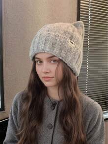 女士可爱猫耳针织帽，保暖耳罩式无檐帽，秋冬百搭无檐帽 - 針織帽 - 查看 3