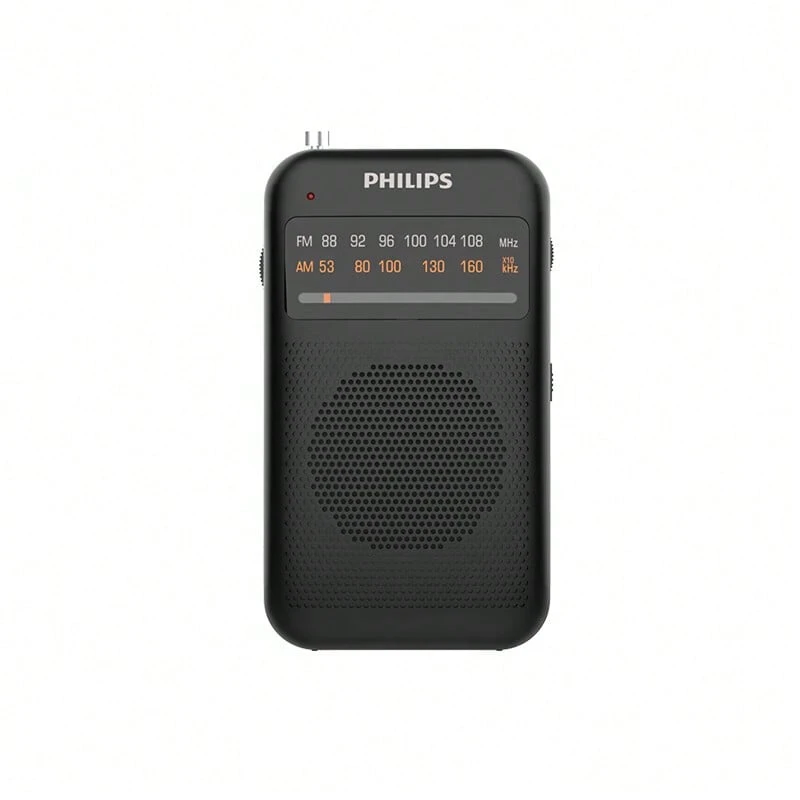 PHILIPS TAR1368 Pointer FM Radio, Mini Portable AM/FM Radio, Uses 2 AA Batteries, Headphone Jack (Batteries Sold Separately), Black - Black - View 1
