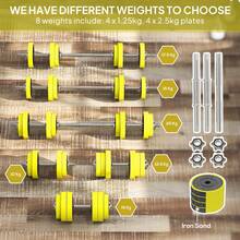 HOMCOM 20KGS 2-In-1 Dumbbell & Barbell Adjustable Set Strength Muscle Exercise Fitness Plate Bar Clamp Rod Home Gym Sports Area, Yellow - Yellow - View 7