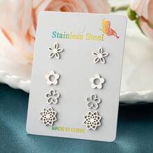 4 Pairs /Lot, Vintage Chic Bohemian Stainless Steel Floral Earrings - A Vintage-Inspired Cutout Design, Perfect For Party Gifts, Gifts For Family And Friends