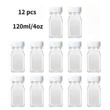12个/套，8盎司塑料果汁瓶带盖，4盎司/5盎司/12盎司/16盎司可重复使用饮料瓶，迷你冰箱瓶，塑料迷你果汁容器，适用于榨汁、制作冰沙、茶和自制饮品，便携式配件收纳 - 白色 - 查看 17