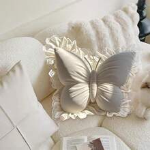 1pc Velvet Pink Butterfly Throw Pillow, Soft Filled Cushion, Suitable For Sofa And Bedding, Perfect Gift For Valentine's Day, Wedding, Anniversary, Birthday, Wedding Favor, Wedding Decor, Autumn Harvest Romantic Decor, Halloween, Christmas Decoration - White Ribbon - View 6