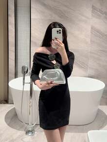 1件歐美時尚金屬裝飾迷你手拿包，高端亮面金屬條手持女款包，優雅奢華晚宴包，適合正式禮服，PU皮革派對包/浪漫婚禮手拿包/舞會包/雞尾酒會包，適用於學校舞會，附金屬鏈條 - 銀色 - 查看 10
