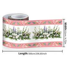 1 rollo de cenefa autoadhesiva con estampado floral rosa y azul - 4.72 X 196.85 pulgadas, decoración de pared resistente al agua y a la humedad, removible y personalizable, adecuada para baño, cocina, sala de estar, dormitorio, encimera y decoración de pared de gabinete - fácil de aplicar y quitar, material de respaldo de lámina de aluminio, cenefa de papel tapiz para zócalo de decoración del hogar.