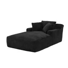 80 Inch Oversized Chaise Lounge Chair Indoor, Upholstered Corduroy Boneless Sleeper Sofa Bed With 3 Pillows, Deep Seat Reading Chair Cloud Couch For Living Room (80" D*50" W) - màu đen - Xem 5