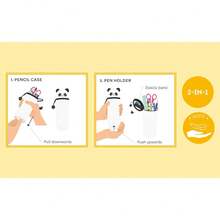 2-In-1 School Pencil Case, Soft Cute Silicone Animal Shaped Pen Holder With Zipper, Height 18.5 Cm, Suitable For School, Great Back-To-School Gift, Panda/Tiger/Penguin - màu đen - Xem 5