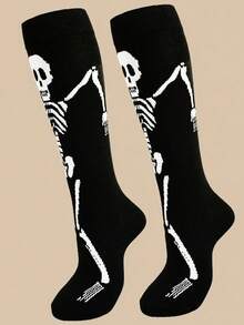 1双/2双装 男士万圣节骷髅爪卡通印花船袜，休闲趣味派对舒适长袜，保暖袜 - 黑與白 - 查看 8