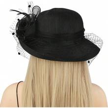 Sombrero de iglesia con flor para mujer con fascinador, sombreros para boda, fiesta del té, sombrero bombín, sombrero de cubo - Blanco - Ver 9