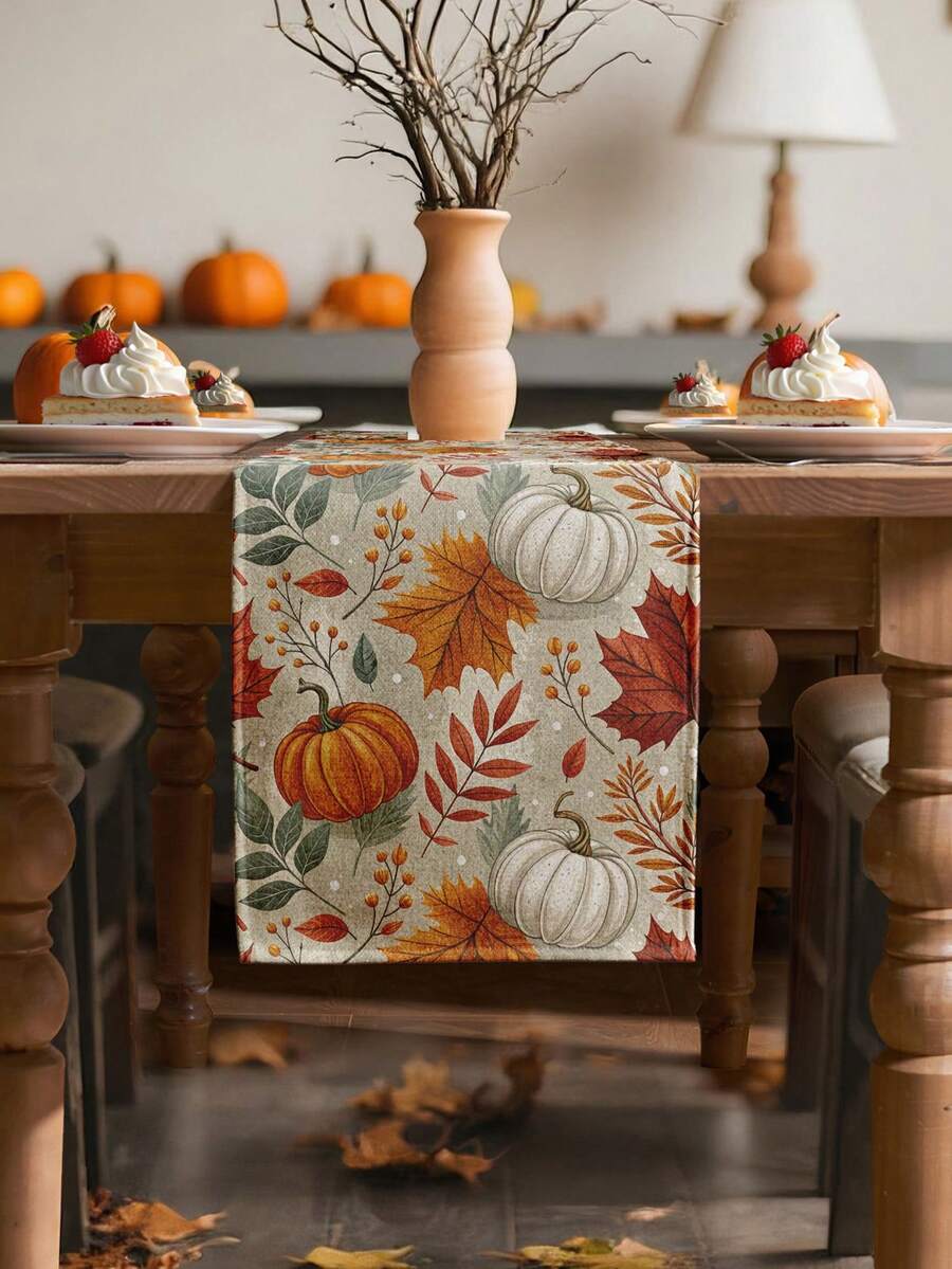 1/2/3/4/5pcs Linen Table Runner And Placemat Set, Heat Resistant, Stain Resistant, Wrinkle-Free, Machine Washable, Suitable For Home Dining Room And Restaurant, Table Decor, Home Furnishings, Suitable For Holiday Parties, Kitchen, Fireplace - Multicolor - View 1