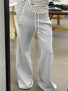 Women's Casual Everyday Solid Color Drawstring Waist Wide Leg Flare Pants