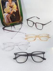 5pcs Square Fashion Large Frame Men's Clear Lens Glasses, Suitable For Daily Wear