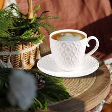 1 zestaw 6-uncjowych białych kubków do cappuccino - duża ceramiczna filiżanka do kawy ze spodkiem - do mikrofalówki i zmywarki, idealna do herbaty, espresso, latte - porcelanowy zestaw do kuchni lub kawiarni, dla baristów, ceramiczna filiżanka do espresso ze spodkiem, 6-uncjowa filiżanka do cappuccino, zabytkowe filiżanki do kawy w stylu kawiarnianym, do espresso i kawy po turecku, kubki do latte w stylu farmhouse, filiżanki do herbaty i spodki, porcelanowy zestaw dla baristów, pomysł na prezent