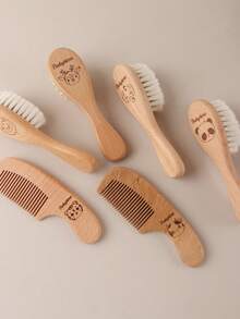 Customized Baby Shower Gift Set Natural Beechwood Flat Comb Set With Wool Brush & Massage Cushion - Personalized Name & Animal Designs For Hair Care & Scalp Health,Christmas Gift Supplies