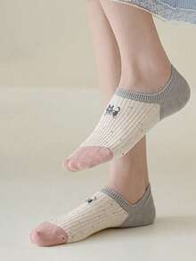 5 双女式内衬/隐形袜，白猫条纹刺绣，时尚可爱又有趣，百搭休闲日常穿着，柔软舒适吸湿排汗，适合返校 - 彩色 - 查看 2