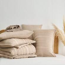 7pcs Simple And Stylish Cut Flower Bed Comforter Set, 100% Polyester Soft Comfortable And Durable Summer Bedding Set, Include 1 Comforter+1 Flat Sheet+1 Fitted Sheet+2 Pillowcases+2 Pillowsham,All-Season, Bed In A Bag, Perfect Room Decor, Holiday Gift - Màu Khaki - Xem 8