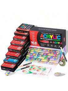168 色高光亚克力马克笔套装：全谱艺术工具 - 使用草绿色至马卡龙色调释放创造力，高覆盖墨水，返校用品，绘画，万圣节，圣诞节