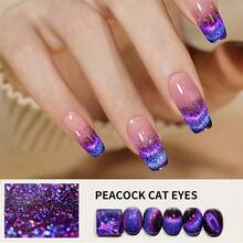 XEIJAYI 1Pc 10ML  Blue Purple Peacock New Popular Reflective Cat's Eye Magnetic Nail Gel Semi Permanent Nail Art Soaking UV LED Nail Salon DIY Nail Salon Gel - Purple - View 3