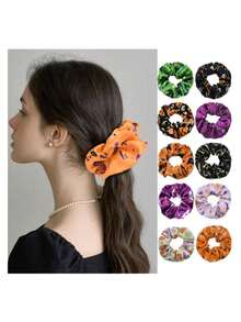 New - Arrival Halloween Fabric Scrunchies Set | Various Prints, Including Pumpkins, Versatile Hair Accessories For Wholesale,This Set Of Halloween - Themed Fabric Scrunchies Offers A Wide Variety Of Designs, Perfect For Adding A Spooky