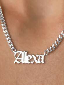 Dây chuyền thép không gỉ NK tùy chỉnh, Unisex, Thích hợp trang trí Halloween, quà Giáng sinh, trang sức thời trang, mặt dây chuyền khắc tên cá nhân, trang sức Hip Hop, dây chuyền vàng & bạc, dây chuyền khắc tên tùy chỉnh, quà sinh nhật, quà tặng bạn bè và người yêu, bạc thời trang, trang sức dành cho nữ - Bạc - Xem 4