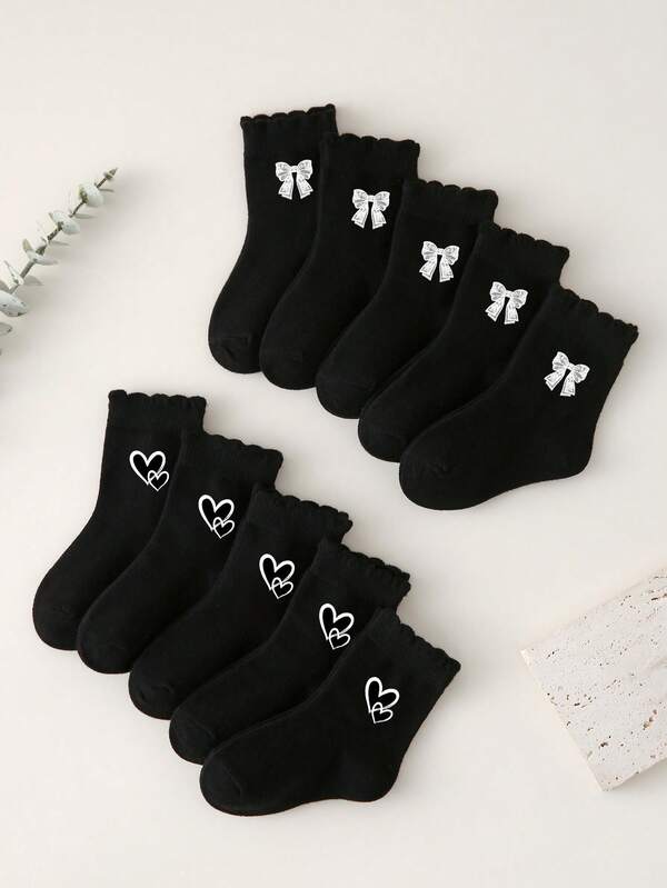 1/10 Pairs Lace Trim Kids Socks, Girls Mid-Calf Socks With Rhinestone Bow/Hollow Heart Decor, Breathable Soft Comfortable Casual Socks, Suitable For Students Back To School, Vacation, Party, Outdoor Sports, School, Holidays, And Daily Wear