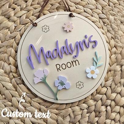 Personalized Wildflower Name Sign | Floral Bedroom Door Sign | Children's Name Sign | Name Plaque For Door | Natural Wood Name Sign | Kids Room Sign,Bedroom Decoration,Personalized Gift,Home Decoration