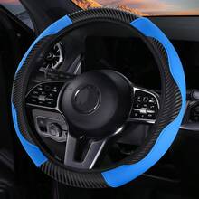 1 pieza Cubierta de volante de coche de fibra de carbono cómoda, se ajusta a volantes de 14.5-15 pulgadas, accesorio interior de coche unisex, adecuado para todas las estaciones